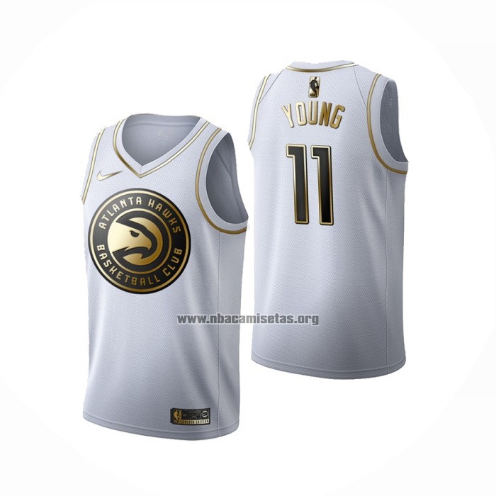 Camiseta Golden Edition Atlanta Hawks Trae Young NO 11 Blanco